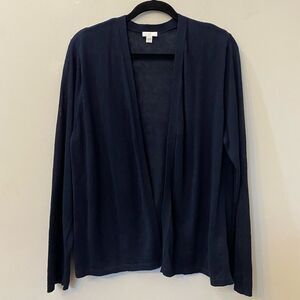 J. Jill Navy Blue Linen Cotton Open Front Cardigan Women Size L